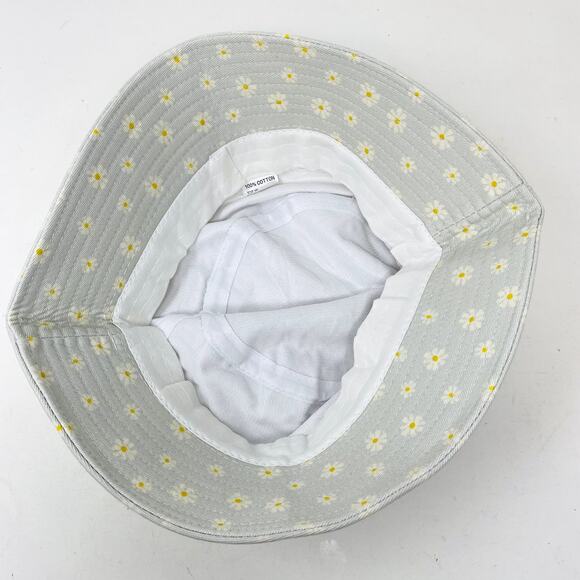 Daisy Print Mini Bucket Hat Denim Chambray Blue Yellow - Picture 3 of 3